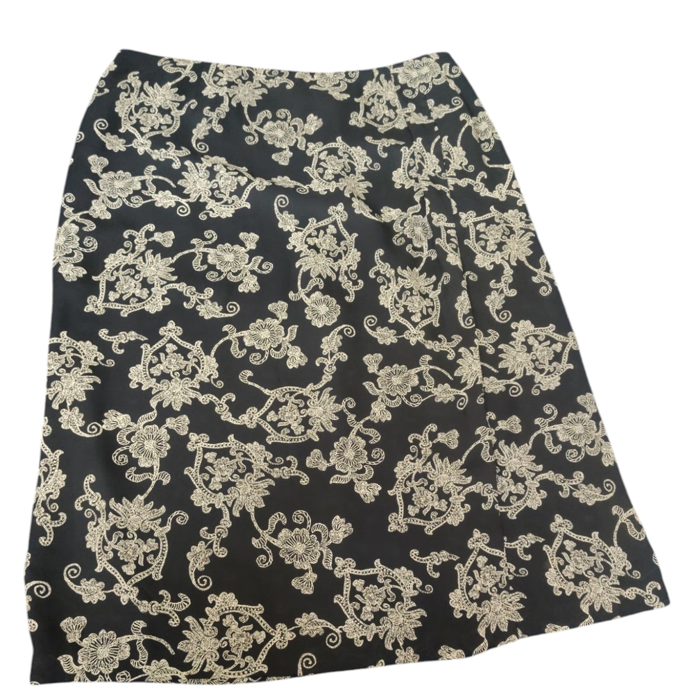 Chaus Cream and Tan A-Line Midi Skirt for Work